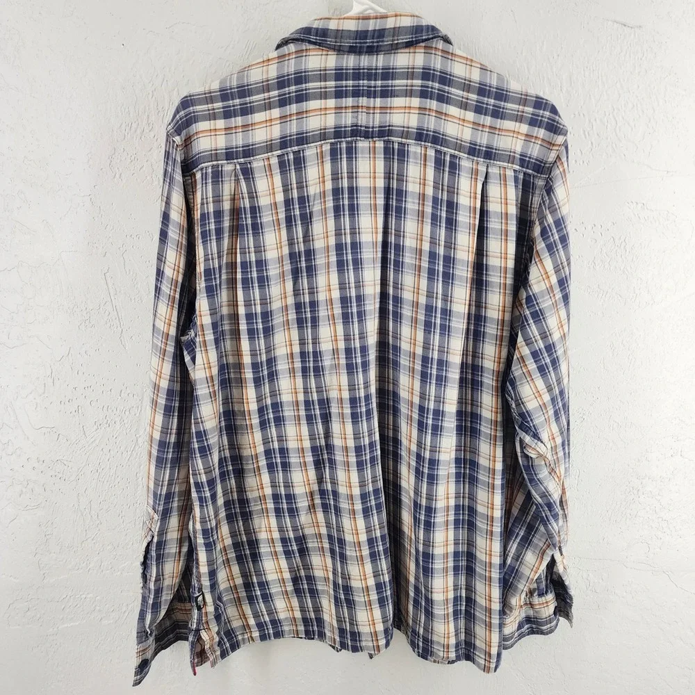 The North Face Mens Large Blue Orange Plaid Button Down Explore Fund Shirt ATUJ